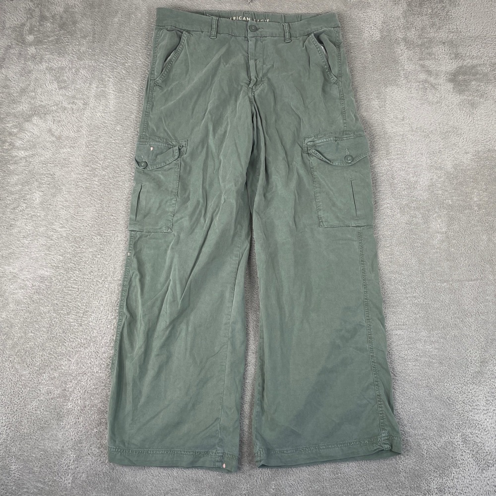 American Eagle Pants Womens 12 Green Baggy Wide Leg Mid-Rise Cargo Stretch